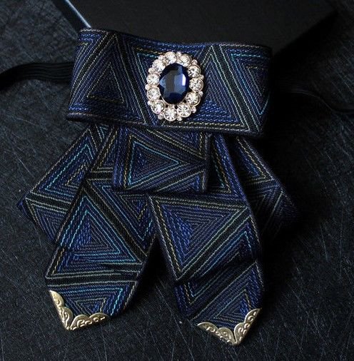 Wedding Pre Tied Triangle Ribbon Rhinestone Black Blue Men Bow Tie Neck Tie