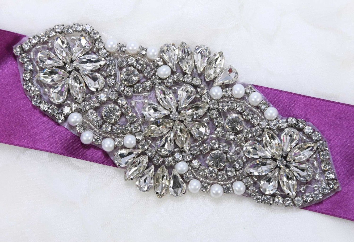 Vintage Style Pearl Rhinestone Crystal Wedding Bridal Flowers Applique DIY Craft