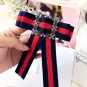 Red Blue Green Sqaure Crystal Fashion Ladies Men Pre Tied Bow Brooch Pin