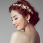 Faux Pearl Flower Gold Leaves Wedding Tiara Crystal Forehead Princess Headpiece