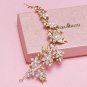 Faux Pearl Flower Gold Leaves Wedding Tiara Crystal Forehead Princess Headpiece