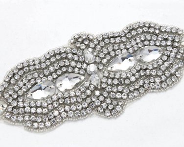 Marquise Rhinestone Crystal Beaded Sew Iron on Wedding Dress Applique