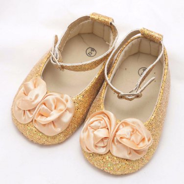 Gold Infant Newborn 6-12 months Baby Girl Gold Flower Shoes Baby Shower