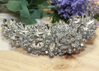 Large Vintage Style Bridal Flower Marquise Rhinestone Crystal Wedding Brooch Pin
