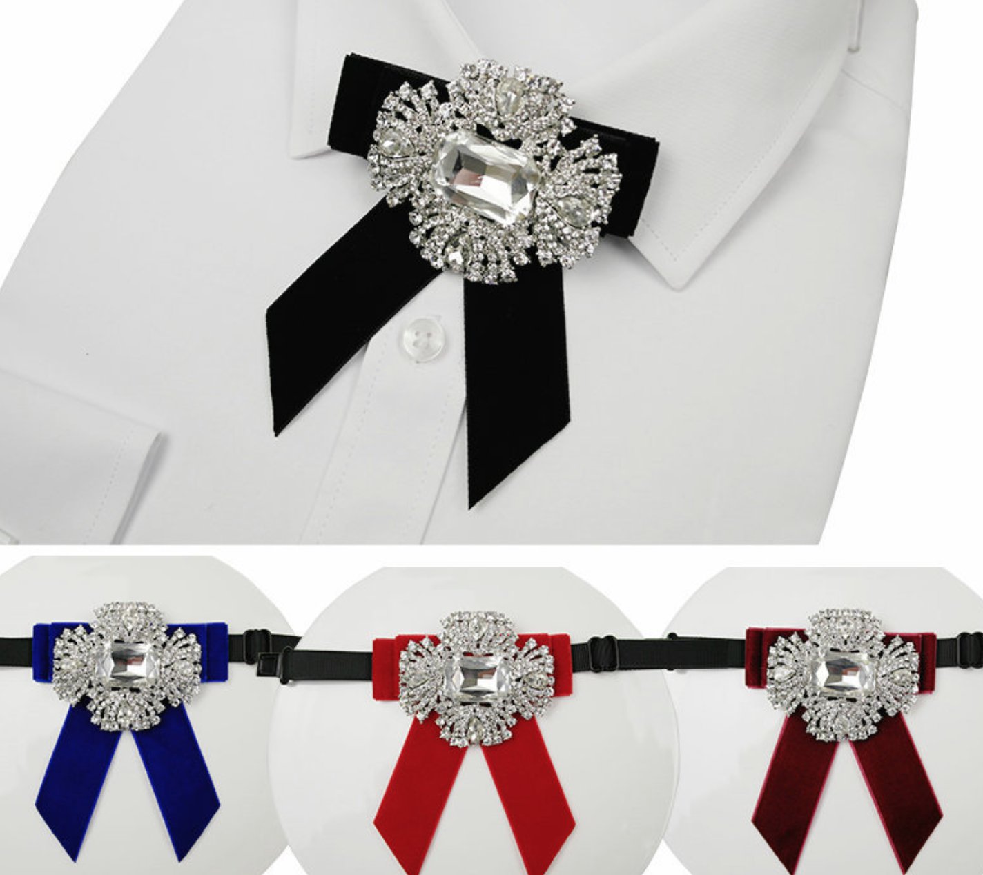 Rhinestone Green Bow Ties For Men With Adjustable Length