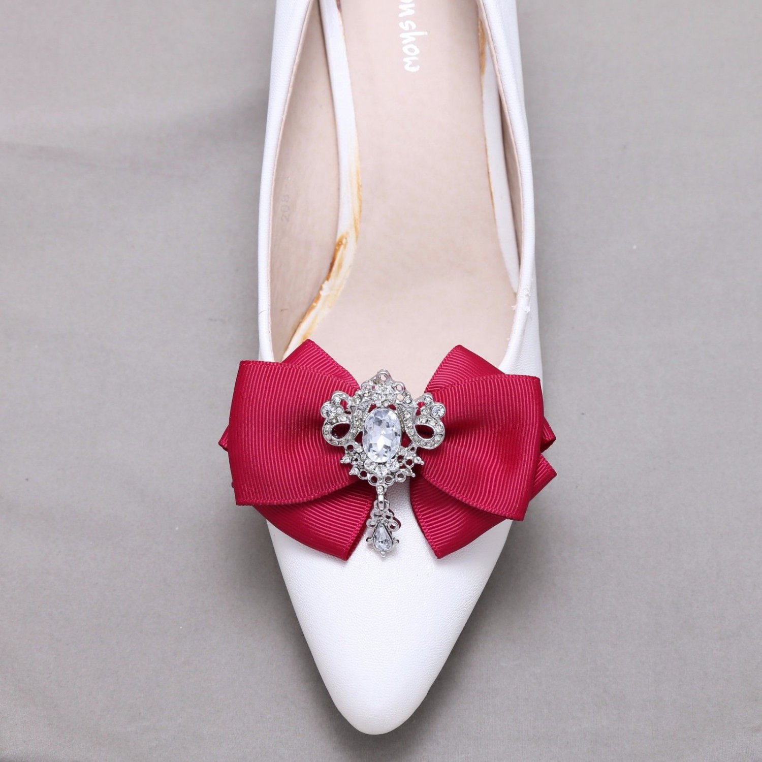 Dangle Crystal Wedding Bridal Bow Shoe Clips,Burgundy,Red,Pink,Black