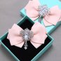 Dangle Crystal Wedding Bridal Bow Shoe Clips,Burgundy,Red,Pink,Black,Ivory,Nude