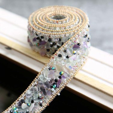 Purple Gold Stone Beaded Crystal Wedding Sash Gold Chain Trim Iron Sew Applique