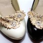 Wedding Bridal Rhinestone Crystal Vintage Feather Silver Gold Shoe Clips Pair