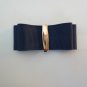 2 Pcs Fashion Dark Blue Grosgrain Ribbon Bow Gold Decoration Shoe Clips Charms
