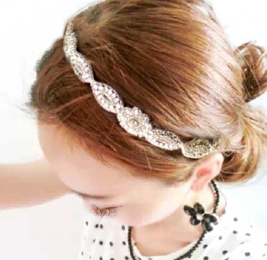 Gold/Silver Rhinestone Crystal White/Ivory Ribbon Applique Wedding Headband