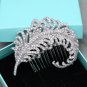 Bridal Clear Rhinestone Crystal Silver Tone Vintage Feather Wedding Hair Comb