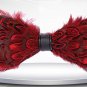 Bridal Party Wedding Men Pre Tied Vintage Bow Tie Neck Red Feather Tie