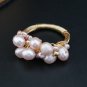 Wedding Fashion Crystal Stone Genuine Natural Pink Freshwater Pearl Gold Ring