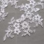 Cream Beaded Faux Pearl Sequin Flower Embroidered Lace Sew on Applique Pair