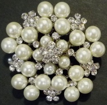 Wedding Bridal Rhinestone Crystal Cream Ivory Pearl Gold Or Silver Brooch Pin