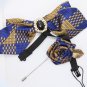 Wedding Men Blue Gold Checks Pre Tied Bow Tie Necktie With Matching Flower Pin