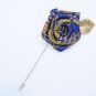 Wedding Men Blue Gold Checks Pre Tied Bow Tie Necktie With Matching Flower Pin