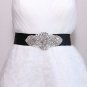 Bridal Pearl Crystal Rhinestone Applique Black (Other) Ribbon Wedding Sash Belt