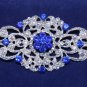 Wedding Bridal Dress Royal Blue Rhinestone Crystal Silver Tone Brooch Pin