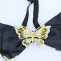 Gold Butterfly Rhinestone Crystal Pre Tied Black Bow Tie Neck Tie Brooch Pin