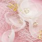 Faux Pearl Wedding Bridal Cream Flower Gold Leaf Hair Blusher Net Veil Clip