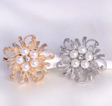 6 Pieces Wedding Bridal Rhinestone Crystal Faux Pearl Silver Gold Brooch Pin