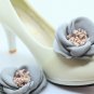 Grey Flower Fibre Wedding Shoe Decoration Clips Bridal Jewelry Pair