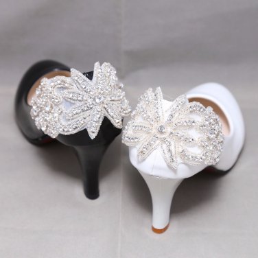 2 pcs x Vintage Style Rhinestone Flower Shoes Wedding Crystal Bridal Shoe Clips