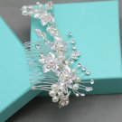 Bridal Faux Pearl Flower Leaf Rhinestone Crystal Wedding Hair Comb Headpiece