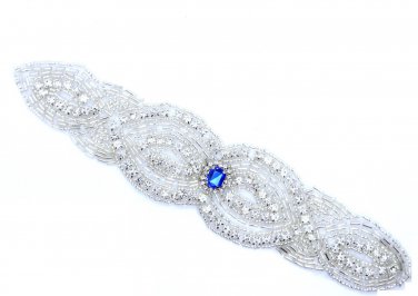 Wedding Applique Dress Iron Sew Blue Crystal Rhinestone Applique