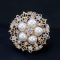 3 Pieces Wedding Bridal Crystal Faux Pearl Silver Gold Flower Brooch Pin
