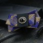 Vintage Style Men's Pre-Tied Blue Gold Rhinestone Bow Tie Bowtie Neck Tie