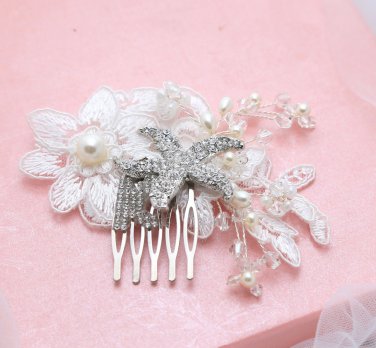 Beach Wedding Pearl Flower Rhinestone Crystal Headpiece Starfish Hair Comb