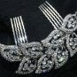 Wedding Bridal Feather Rhinestone Crystal Vintage Style Silver Tone Leaf Comb