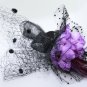 Wedding Bridal Purple Flower Black Net Veil Clip Hair Fascinator