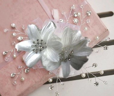 Rhinestone Crystal Beaded Pearl Wedding Flower Headpiece Tiara Hair Clip