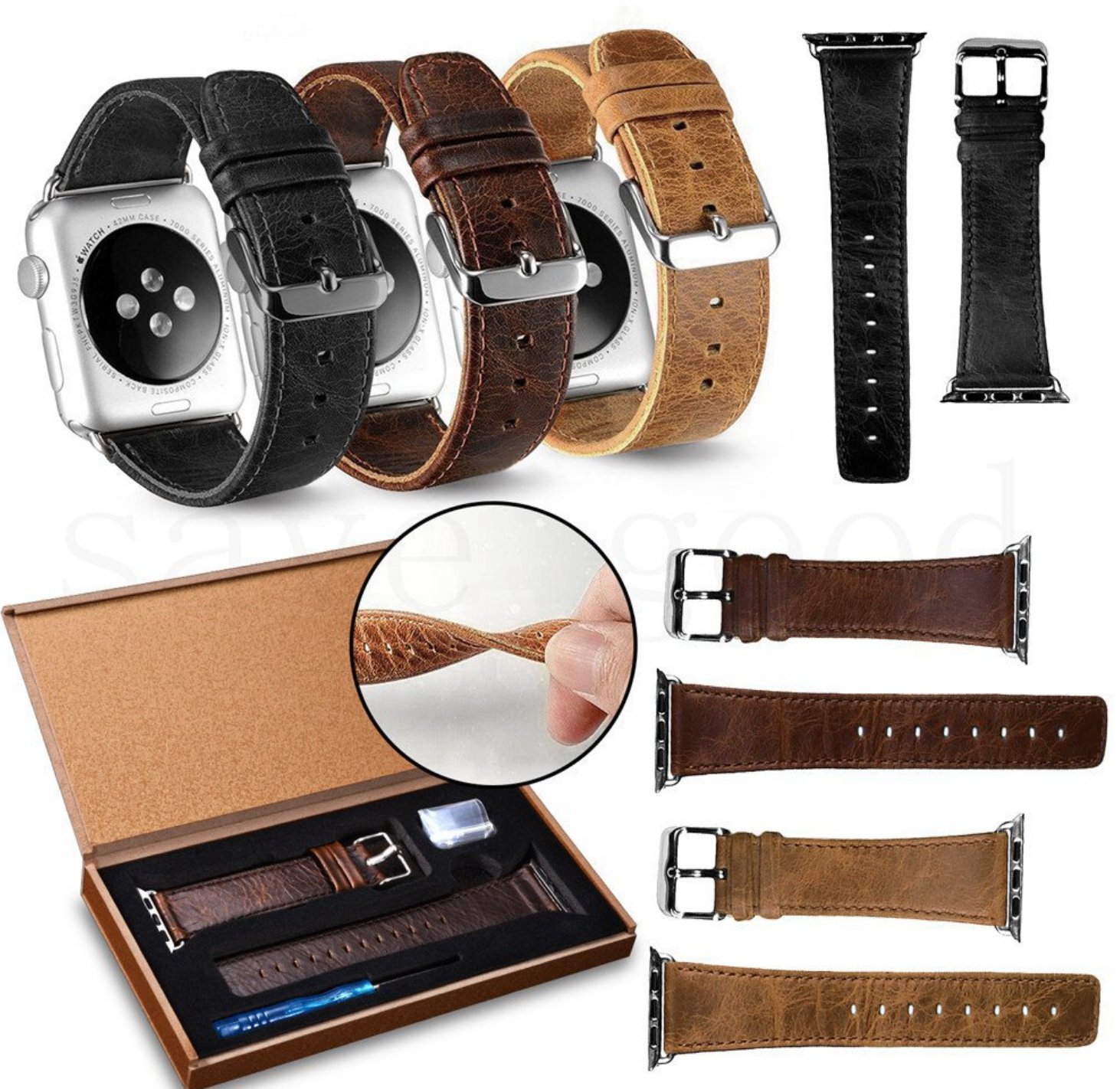 Apple Watch Band Black Brown Leather Strap Bracelet Wristwatch iWatch Watch Band