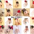5Pcs Random Assorted Flower Rose Chiffon Lace Slave Bracelet With Ring