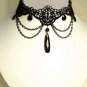 Black Lace Tattoo Dangle Chain Black Beads Fibre Choker Necklace