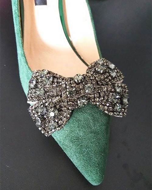 2 Pcs Black Tone Grey Rhinestone Crystal Wedding Bridal Bow Ribbon Shoe Clips