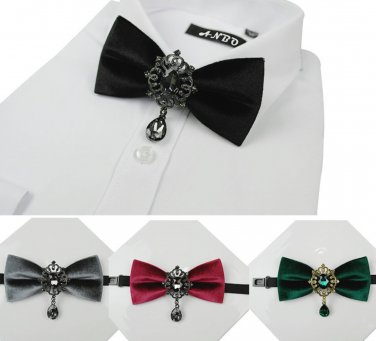 Dangle Crystal Velvet Bow Pre Tied Wedding Bow Tie Black Blue Neck Tie