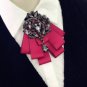 Wedding Men Pre Tied Bow Tie Dangle Rhinestone Crystal Brooch Pin Clip