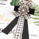 Winter Fashion Crystal Pearl Ladies Men Black White Pre Tied Lace Bow Brooch Pin