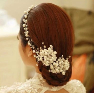 Ivory Pearl Cluster Soft Wire Wedding Vine Tiara Hair Accessories