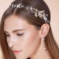 Rhinestone Crystal Flower Pearl Gold Wedding Bridal Hair Headband Tiara