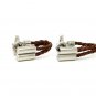 Brown Leather White Platinum Plated Men Party Wedding Suit Cufflinks Button