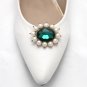 2 Pcs Oval Blue Or Green Rhinestone Crystal Pearl Wedding Bridal Shoe Clips