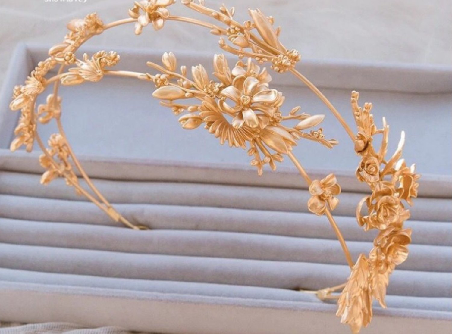 Wedding Gold Flower Hair Tiara Headband Leaf Bridal Vintage Headpiece
