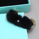Pom Fur Black White Fur Rhinestone Crystal 18K Gold Plate Bangle Cuff Bracelet